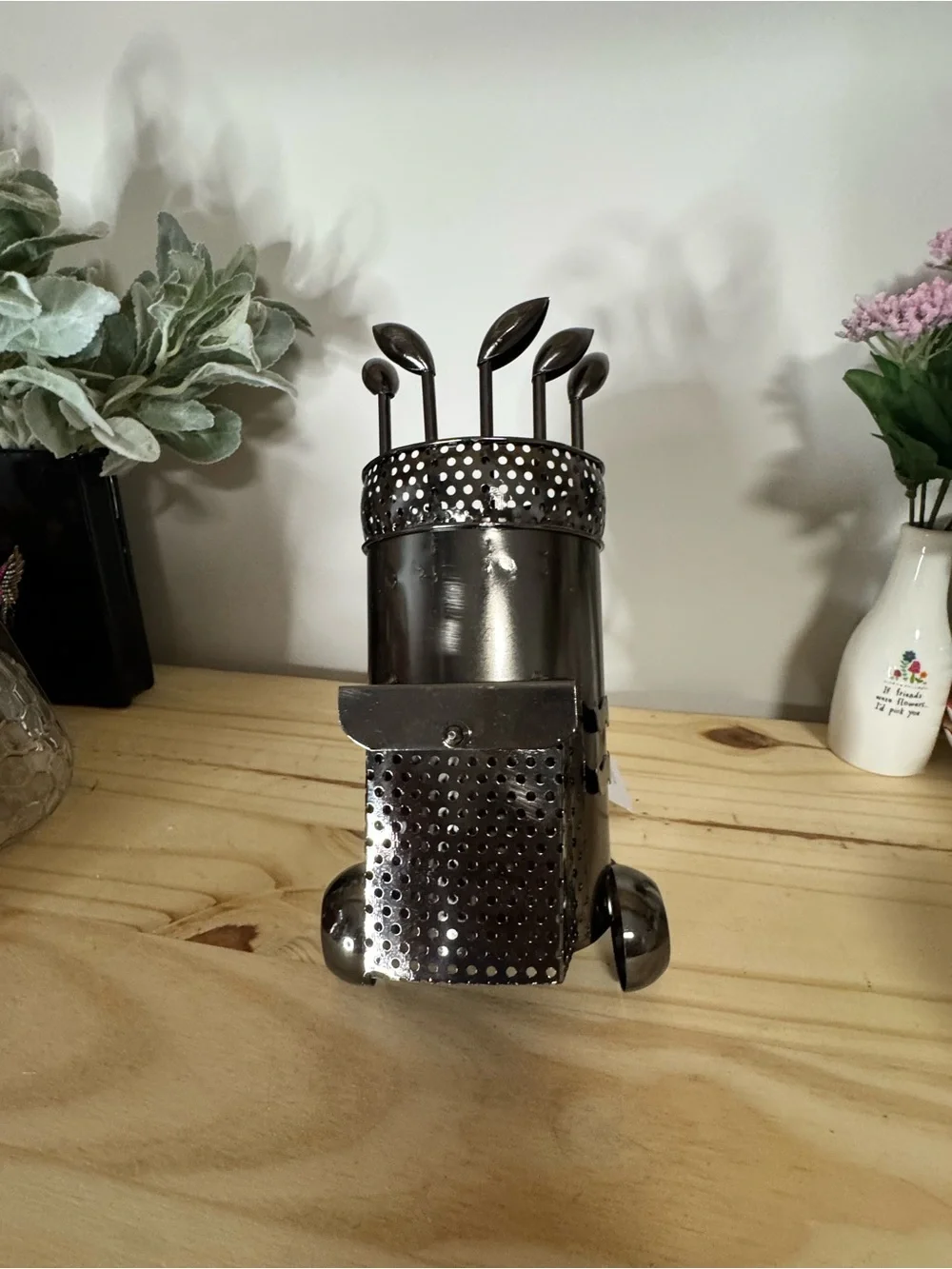 Metallic Black Wine Bottle and Utensil Holder - Home Dining